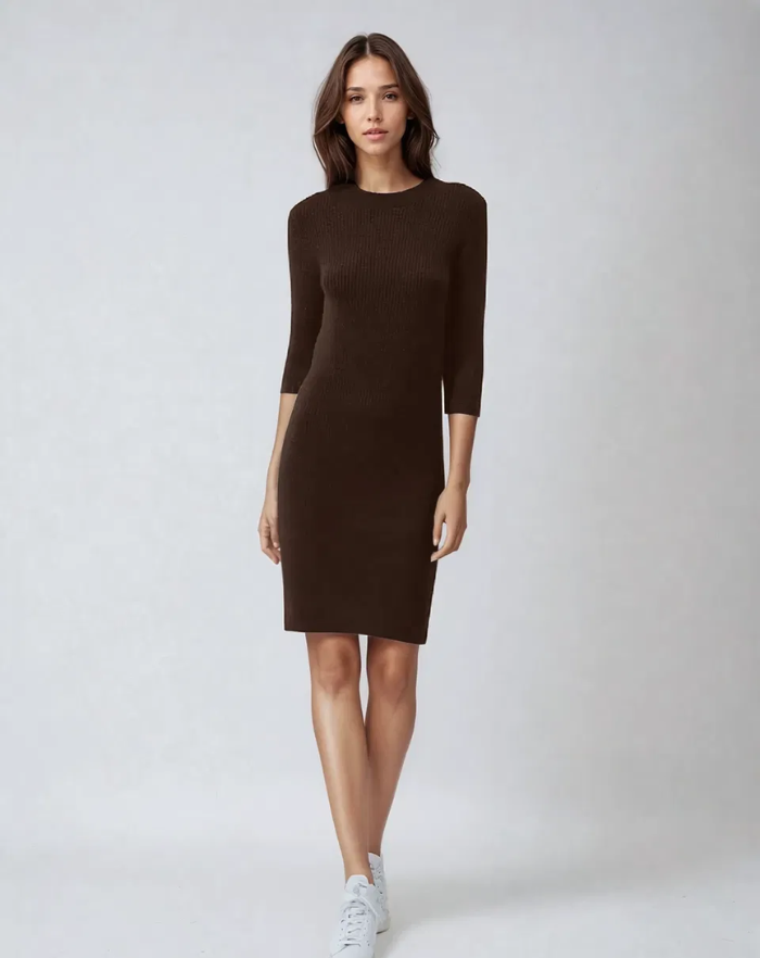 NOLA™ | LONG-SLEEVE KNIT DRESS BROWN