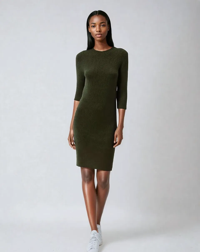 NOLA™ | LONG-SLEEVE KNIT DRESS GREEN