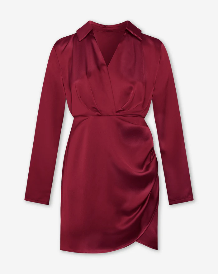 NOLA™ | SATIN WRAP SHIRT DRESS RED