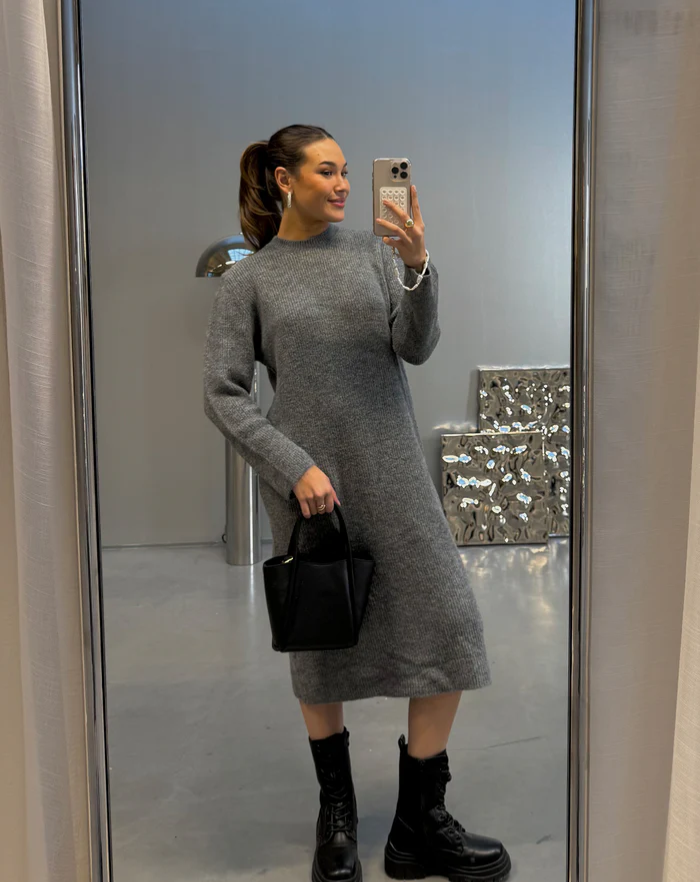 NOLA™ | LONG-SLEEVE KNIT DRESS GREY