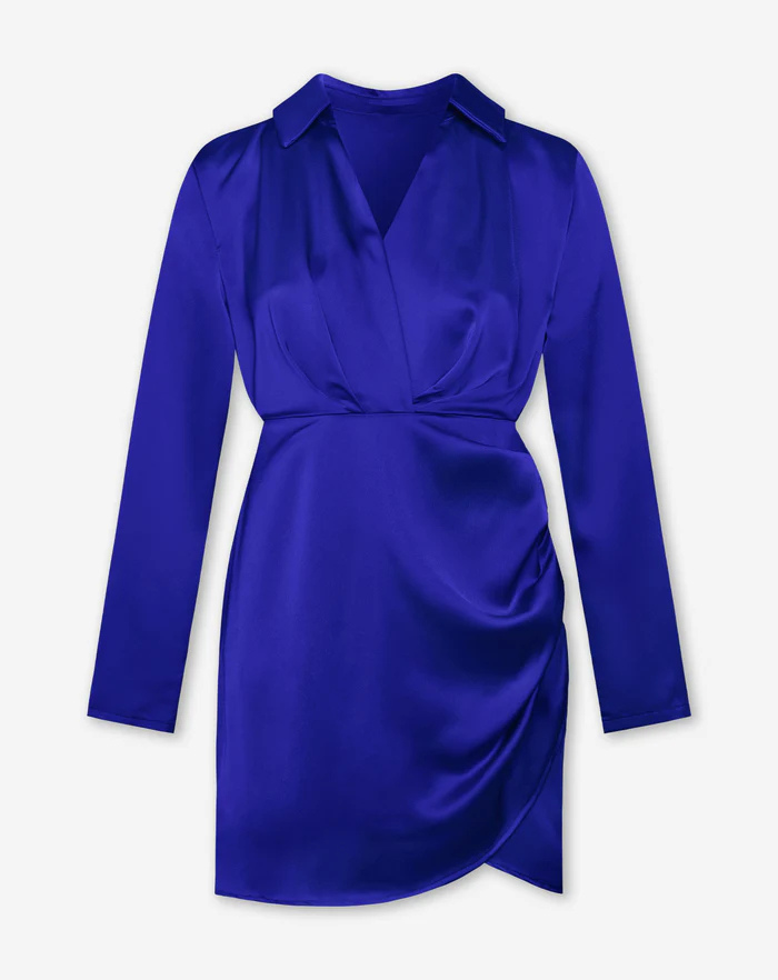 NOLA™ | SATIN WRAP SHIRT DRESS BLUE