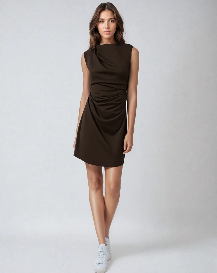 NOLA™ | DRAPED ASYMMETRIC DRESS BROWN