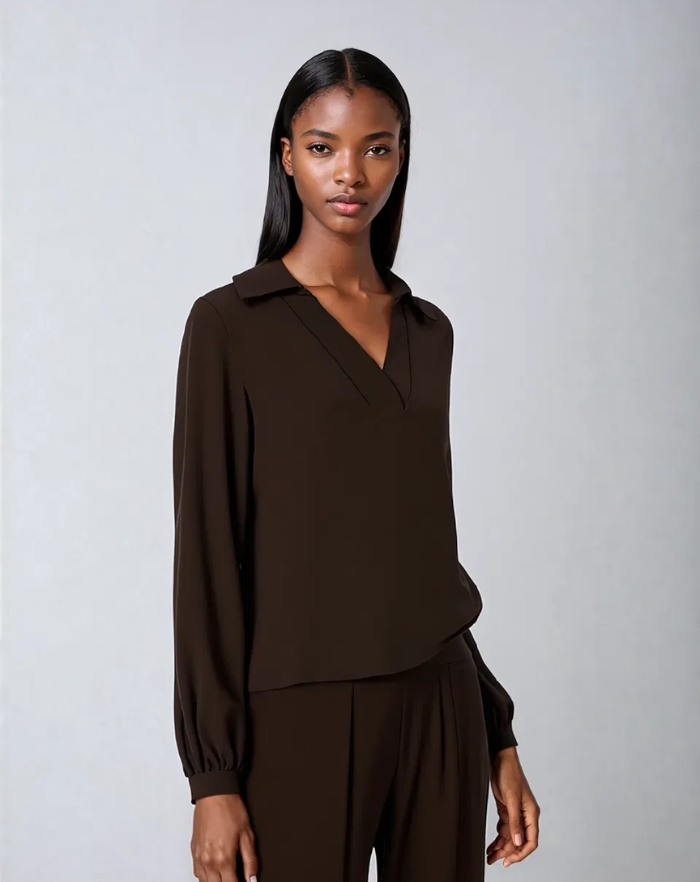 NOLA™ | V-NECK COLLAR TOP BROWN