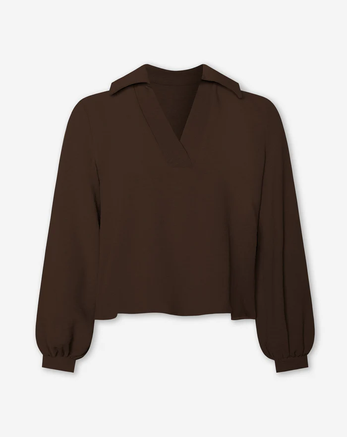 NOLA™ | V-NECK COLLAR TOP BROWN