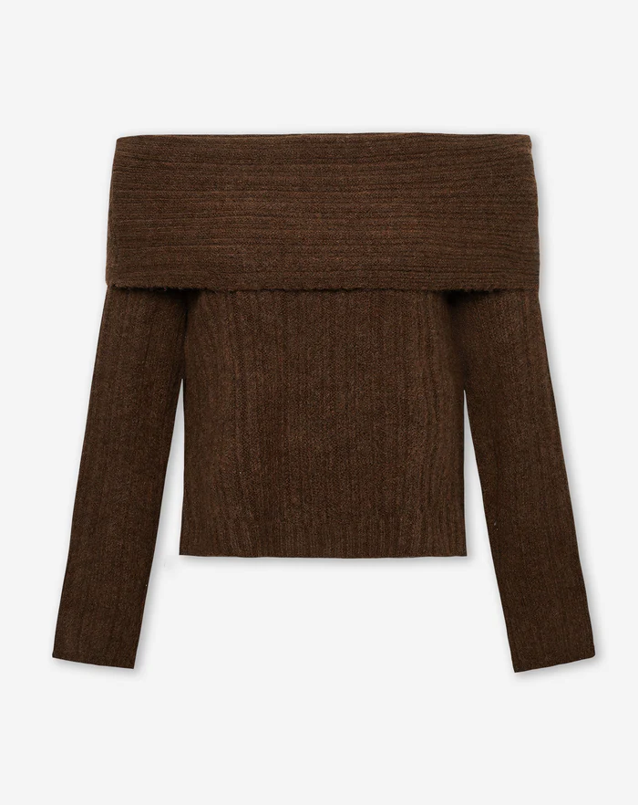 NOLA™ | OFF-SHOULDER KNIT SWEATER BROWN