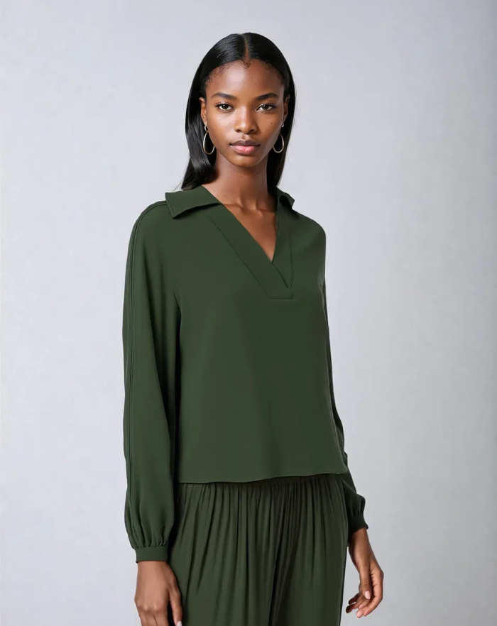 NOLA™ | V-NECK COLLAR TOP GREEN