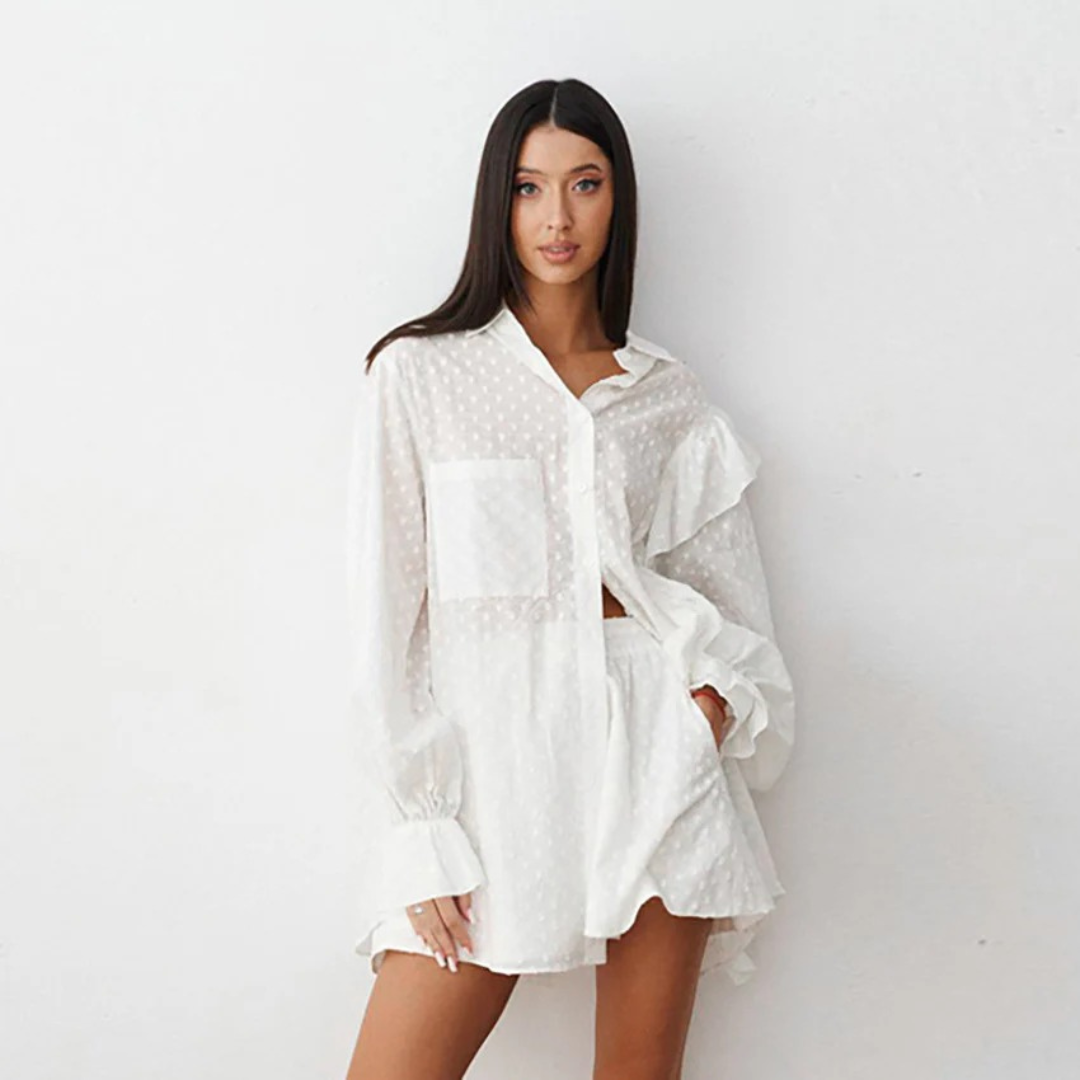 NOLA™ | SHEER TEXTURED SHIRT & SHORTS SET