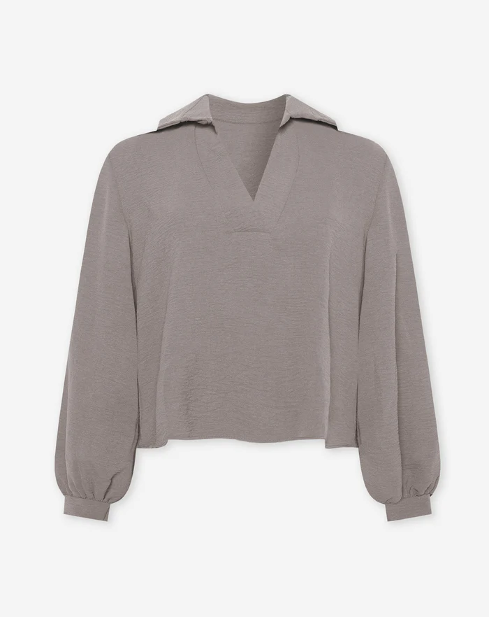 NOLA™ | V-NECK COLLAR TOP GREY