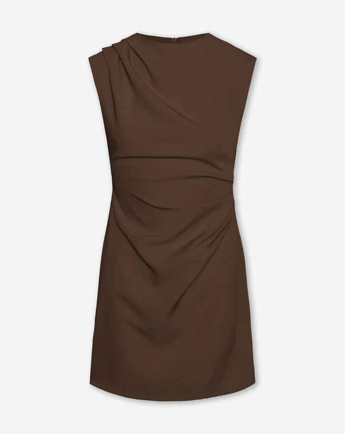 NOLA™ | DRAPED ASYMMETRIC DRESS BROWN