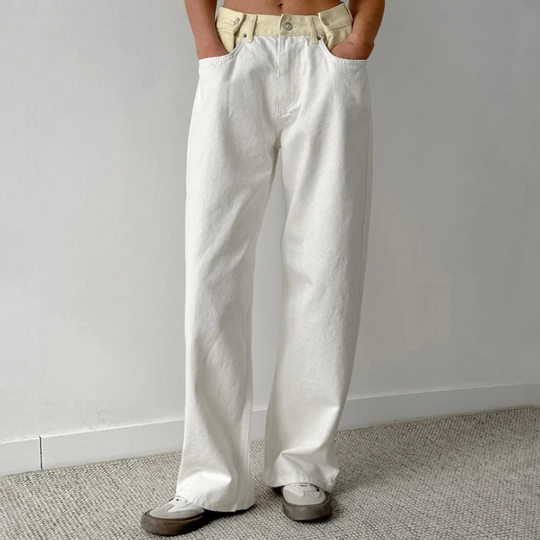 NOLA™ | TWO-TONE HIGH-WAISTED STRAIGHT JEANS