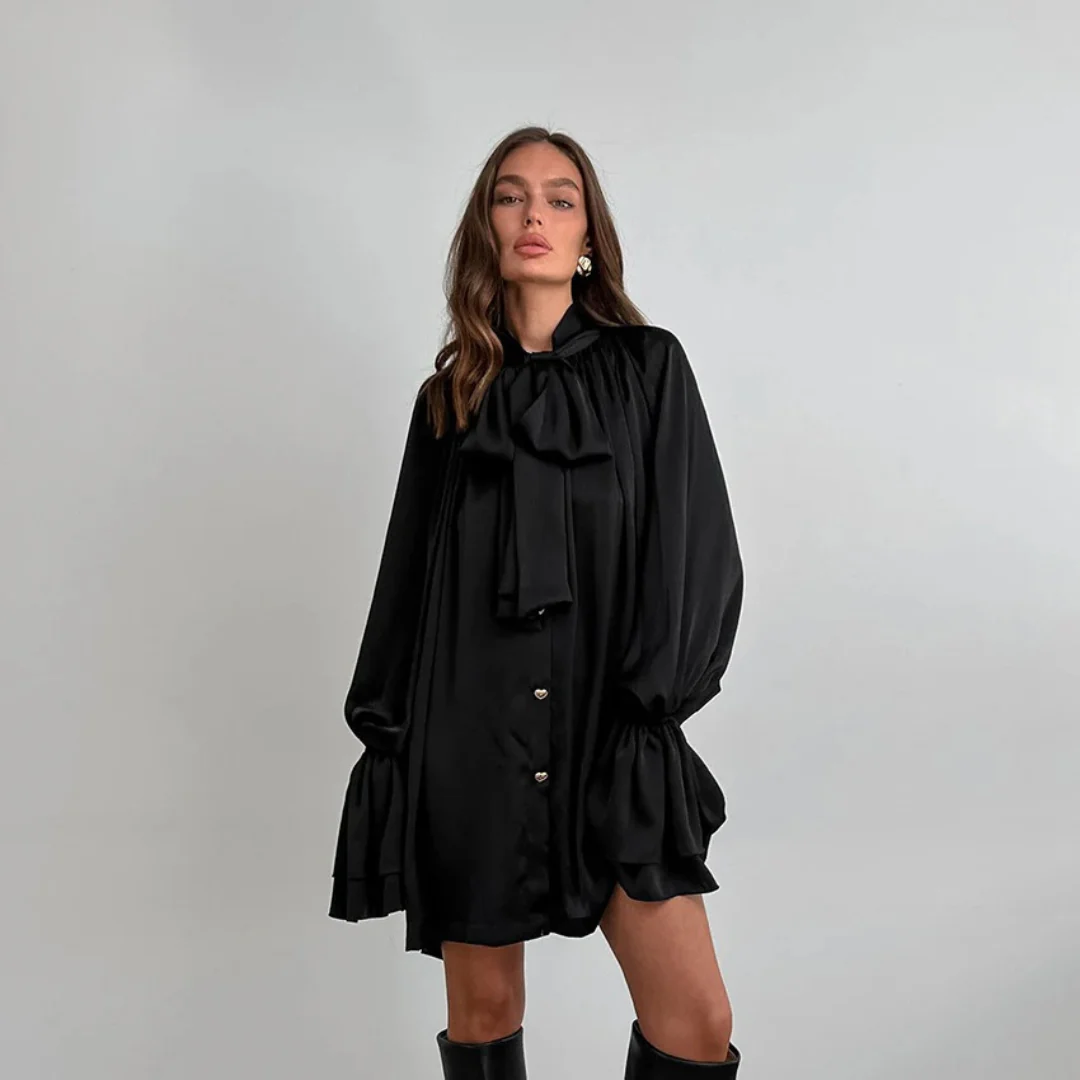 NOLA™ | LUXE SATIN BOW SHIRT DRESS