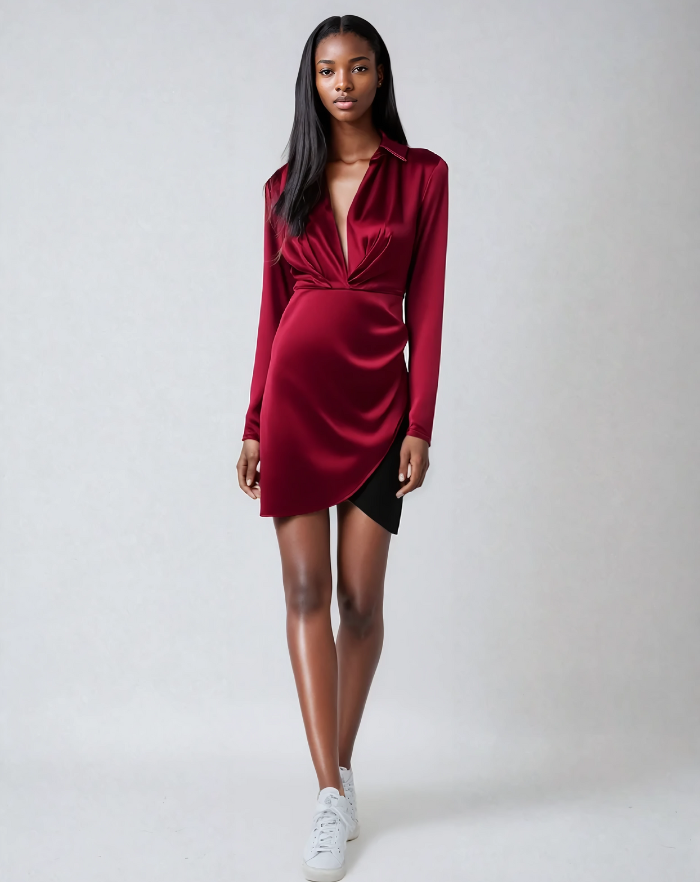 NOLA™ | SATIN WRAP SHIRT DRESS RED