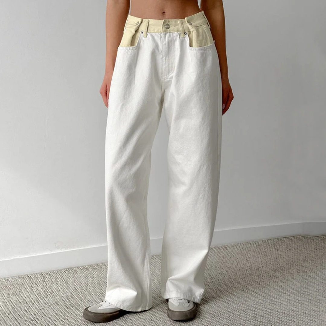 NOLA™ | TWO-TONE HIGH-WAISTED STRAIGHT JEANS