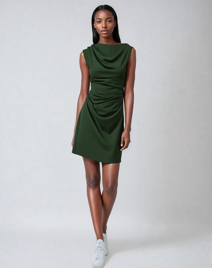 NOLA™ | DRAPED ASYMMETRIC DRESS GREEN